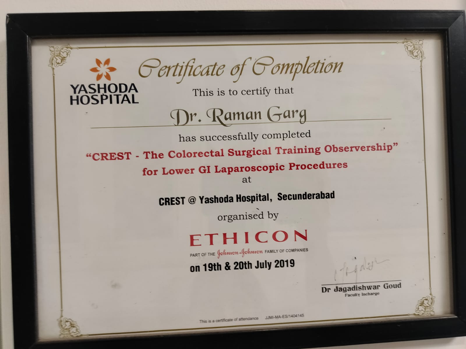 CREST — Colorectal Surgical Training Observership, Yashoda Hospital (Ethicon)